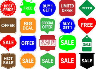 Sale Labels Collection with Discount Offers and Promotions Set by Illustrator