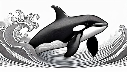 Obraz premium simple black line drawing of a playful orca