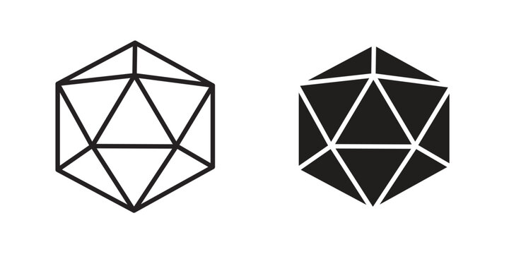 Dice d20 icon. Linear icon collection. Editable stroke. Vector illustrations