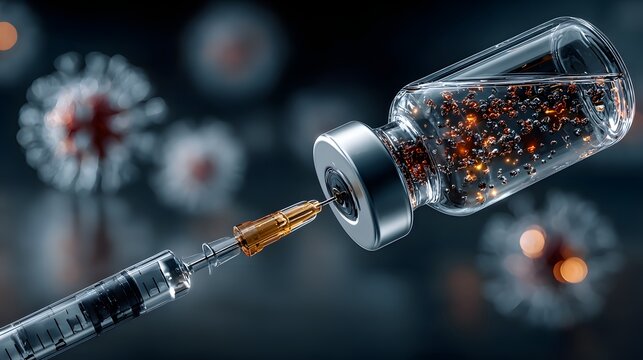 vaccine vial with syringe representing medical research immunization and pharmaceutical healthcare innovation