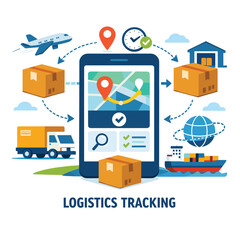 Logistics tracking app interface with delivery icons