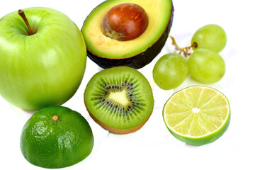 Fototapeta premium Green Fresh Fruit Mix Isolated on transparent PNG Background