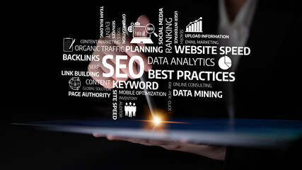 Visual representation of a digital marketing strategy showcasing SEO, data analytics, and planning...