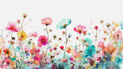 Fototapeta premium Elegant wedding invitation card background . Minimal hand painted watercolor Cosmosflowers texture template background. Design for wedding, vip cover, poster, rsvp moderncard. Valentine's Day