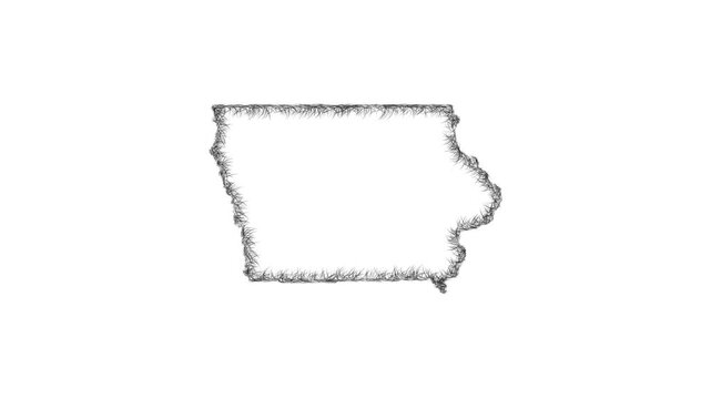 Sketch Iowa outline map animation - smooth progressive reveal