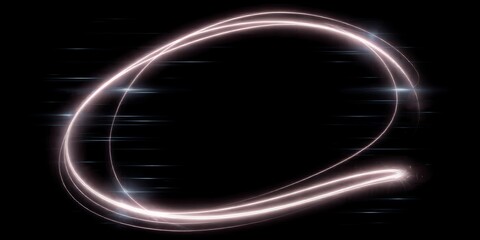 Obraz premium A glowing white neon light forms a circular shape on a dark background with streaks of light