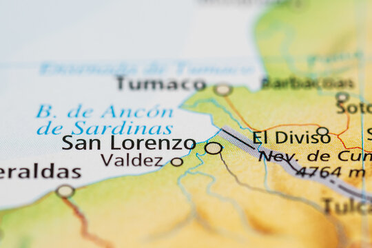 Map close up showing Tumaco and Pacific coastal region.