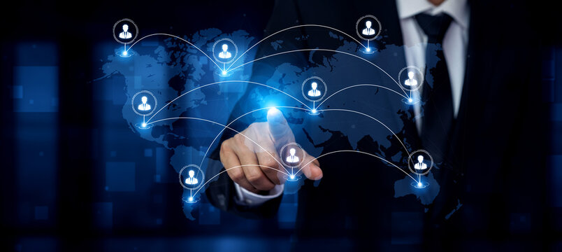 Concept of a global workforce and remote team collaboration. This international network represents professional human resources and social community connections across the world. Fermion