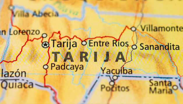 Regional map highlighting Tarija department southern Bolivia.
