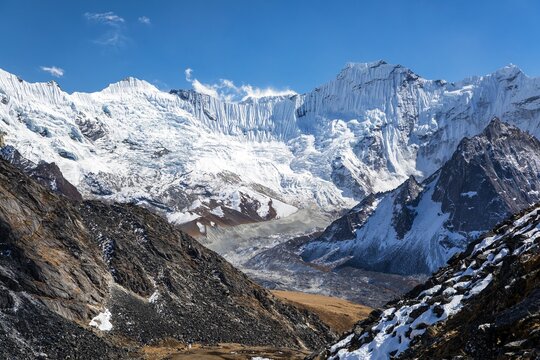 Mountain with ice glacial seracs ice serac