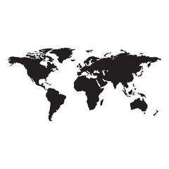 Black silhouette of a world map on a white background