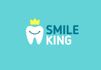 Dental Care Clinic logo minimalistic conept of tooth character with crown and smile for childrens dentistry brand or mascot toothpaste- editable vector