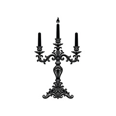 Black ornate candelabra with 3 candles vector