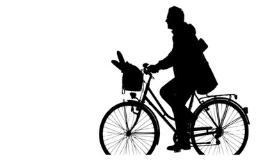 Obraz premium Person riding vintage bicycle with baguette and newspaper silhouette, local flavor and european heritage lifestyle, regional culture and daily ritual vector