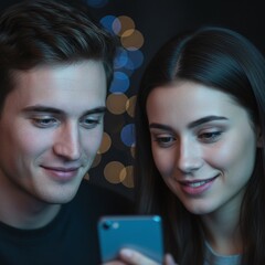 Close-Up Digital Era Connection, Emotional Bond Through Technology, Soft Blue Ambient Light