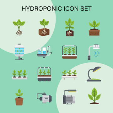 Hydroponic System Icons and Plant Illustrations.