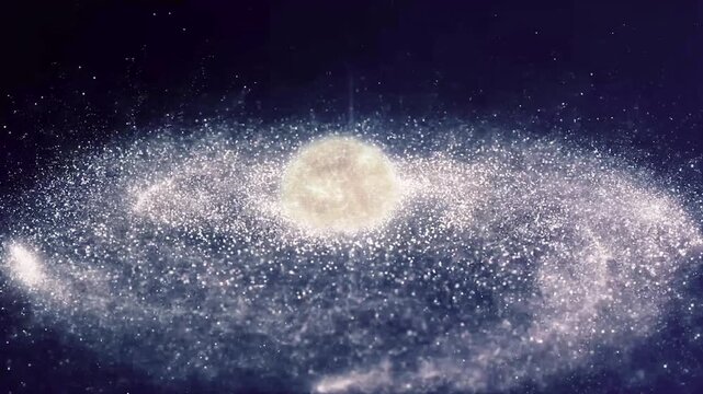 A mesmerizing flythrough of a glowing spiral galaxy with a radiant star at its core, showcasing vast cosmic beauty and space exploration themes.