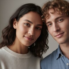 Universal Human Affection, Authentic Close Portrait with Soft Neutral Background