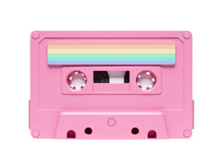Fototapeta premium A close-up view of a pink cassette tape on a white background, ideal for use in nostalgic or retro-themed designs