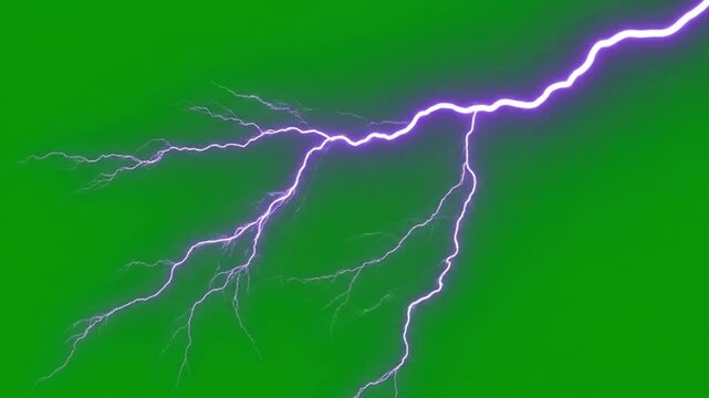 Purple Lightning Bolt on Green Screen &ndash; Electric Energy and VFX Concept in 4K