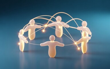 3D Abstract Network of Light Connecting Hearts Across the World, Symbol of Shared Emotion