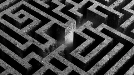 Top view of maze with highlighted solution path. Strategic thinking concept.
