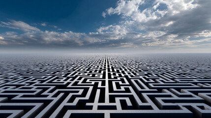 Top view of maze with highlighted solution path. Strategic thinking concept.
