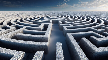 Top view of maze with highlighted solution path. Strategic thinking concept.
