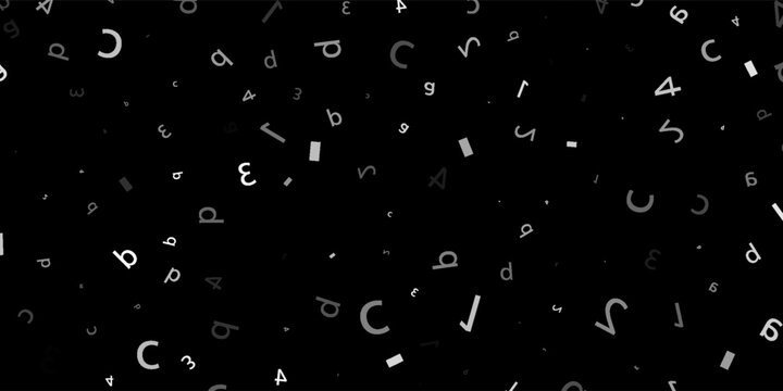 Black letter pattern on white background. Vector illustration for education design. Seamless pattern letters random flying. Alphabet book concept for grammar school. Letter wallpaper