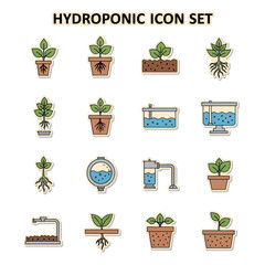 Fototapeta premium Hydroponic System Icons Set Vector Illustration.