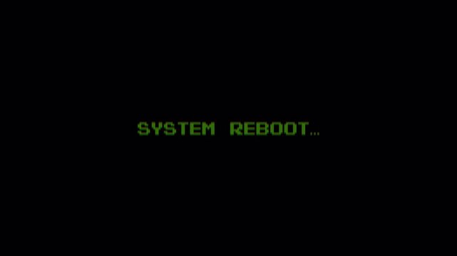 8 Bit Text System Reboot Screen Glitch Retro Gaming Console Motion Graphic 4k video animation seamless loop