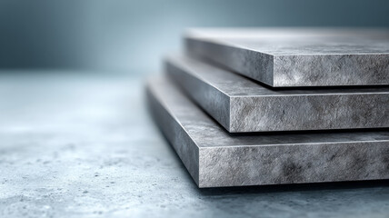 Close-up of industrial metal plates in stacked formation