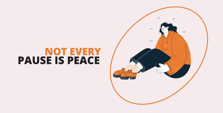 Cartoon vector illustration of a woman sitting with knees drawn up, symbolizing silent protest, emotional shutdown, and the need to disappear