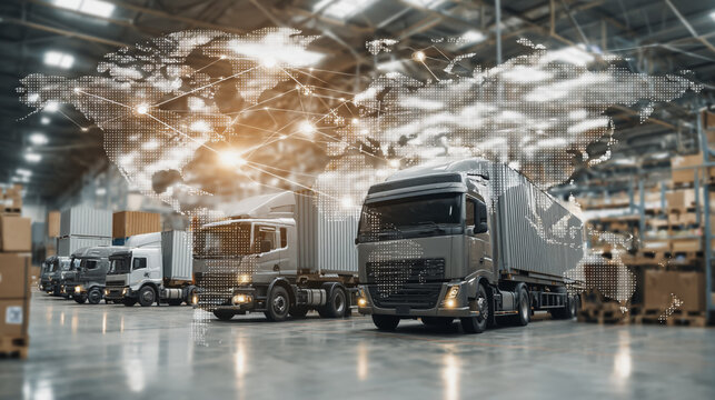 Container truck in ship port for business Logistics and transportation of Container Cargo ship and Cargo plane 