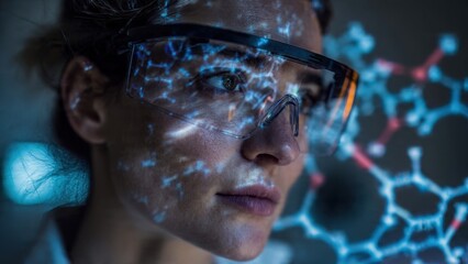 Scientist in Lab with Holographic Molecule