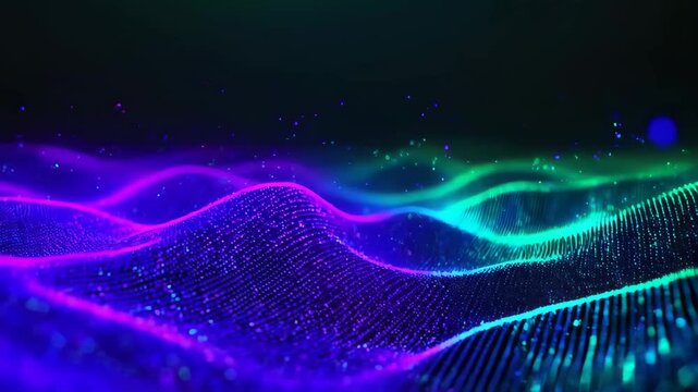 Digital Landscape: A vibrant digital landscape pulsates with dynamic energy. Colorful waves of light undulate across a dark background.