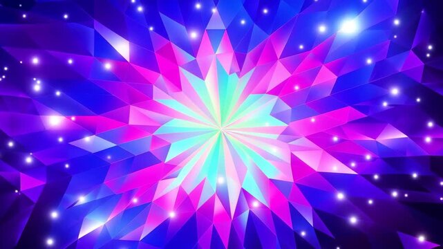 Abstract Gemstone: A captivating digital artwork showcasing a radiant, multifaceted gemstone radiating energy, with geometric facets and an explosion of vibrant colors, and light sparkles.