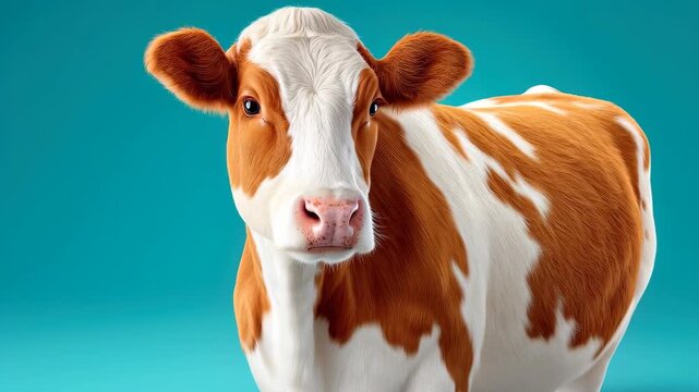 Dairy Cow Portrait: A charming dairy cow stands gracefully against a vibrant backdrop, displaying its distinct patterned coat and gentle disposition.