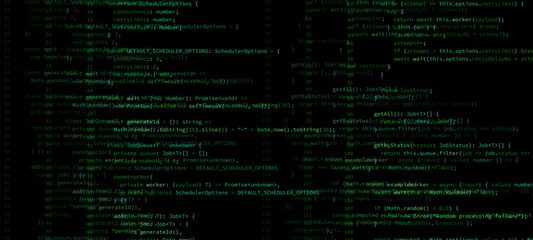Computer screen displaying green developer programming code for software development. Abstract background for coding.