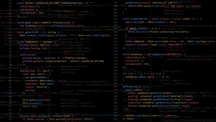 Abstract code screen data for programming concept. Digital technology backdrop for software development.