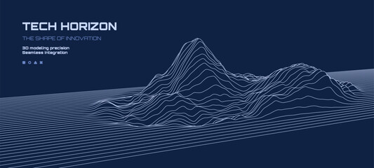 Blue mountain contour vector art. Digital landscape for data visualization and big data analysis. Abstract technology background. © hiten666