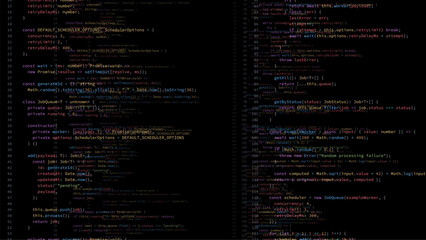 Colored programming code on a dark screen. Application development and software engineering. Abstract digital background.