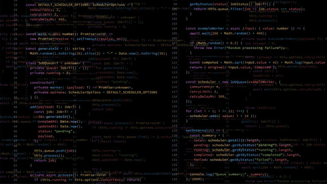 Abstract code screen data for programming concept. Digital technology backdrop for software development.