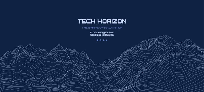 Futuristic mountain contour vector for technological background. Digital terrain wireframe mesh for data visualization and big data concept.
