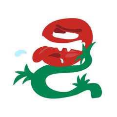 Angry red tomato cartoon character with aggressive face and sharp teeth in a textured doodle style