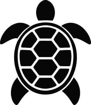 Minimal sea turtle silhouette vector in top view perspective. Clean black marine animal icon with detailed shell pattern, isolated on transparent background. Perfect for logo design, ocean branding