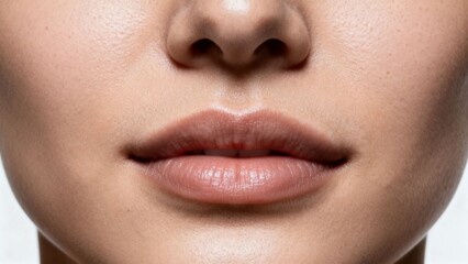 Naklejka premium Close-up of woman’s lips with normal facial skin for skincare 