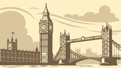 Obraz premium London skyline features iconic landmarks big ben and tower bridge in a stunning cityscape. Ideal for travel websites and advertisements.