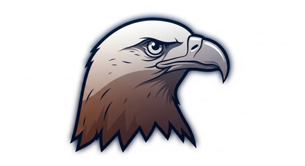 Fototapeta premium Brown and white eagle head illustration with sharp gaze on white background