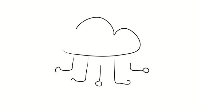 Cloud hosting, cloud, hosting. Contour drawing, silhouett animation. Video 4k object illustration self-drawing. Minimalist continuous line drawing silhouette on a white background new
